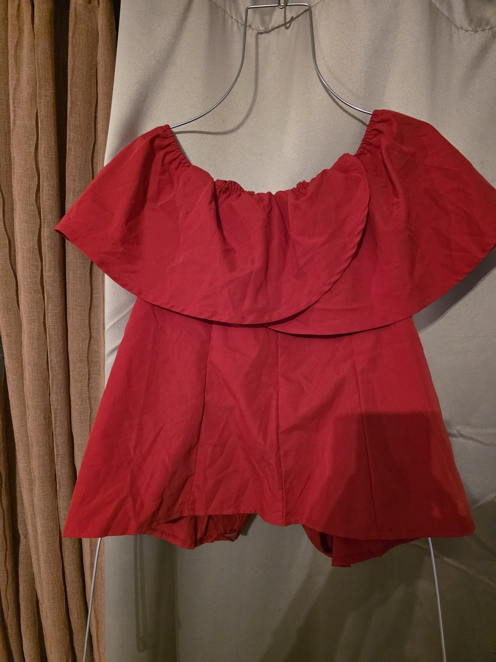 SHEIN Red Off-Shoulder Ruffle Button-Front Top - Picture 2 of 3